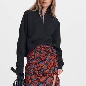 RAG & BONE Black Half Zip Fleece Cutoff Cropped Sweater